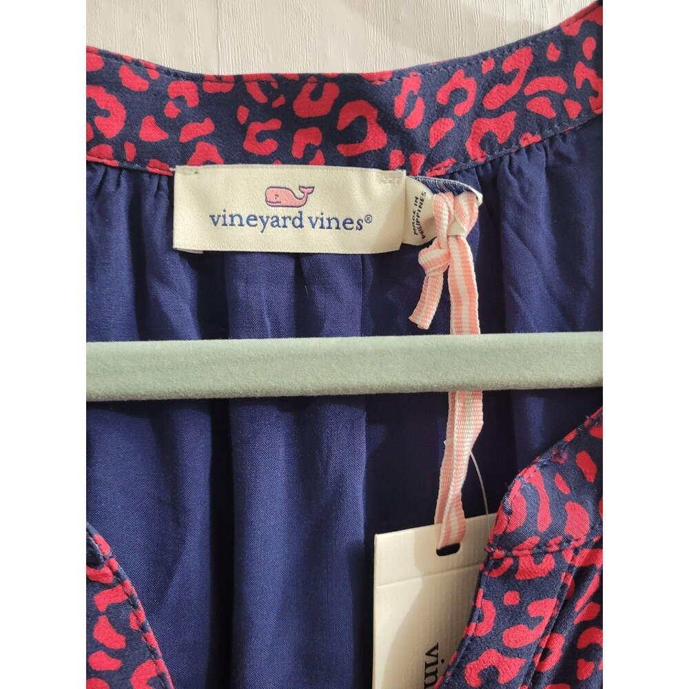 NWT Vineyard Vines Leopard Tiered Dress Small Deep Bay Red Blue Lined Viscose - Picture 3 of 8